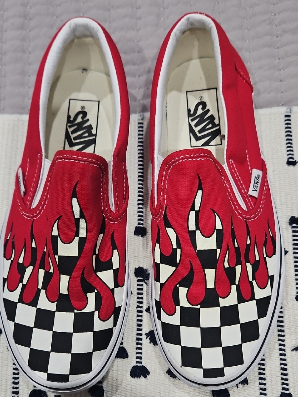 Vans Kids Slip-On Checkerboard Flames - Red